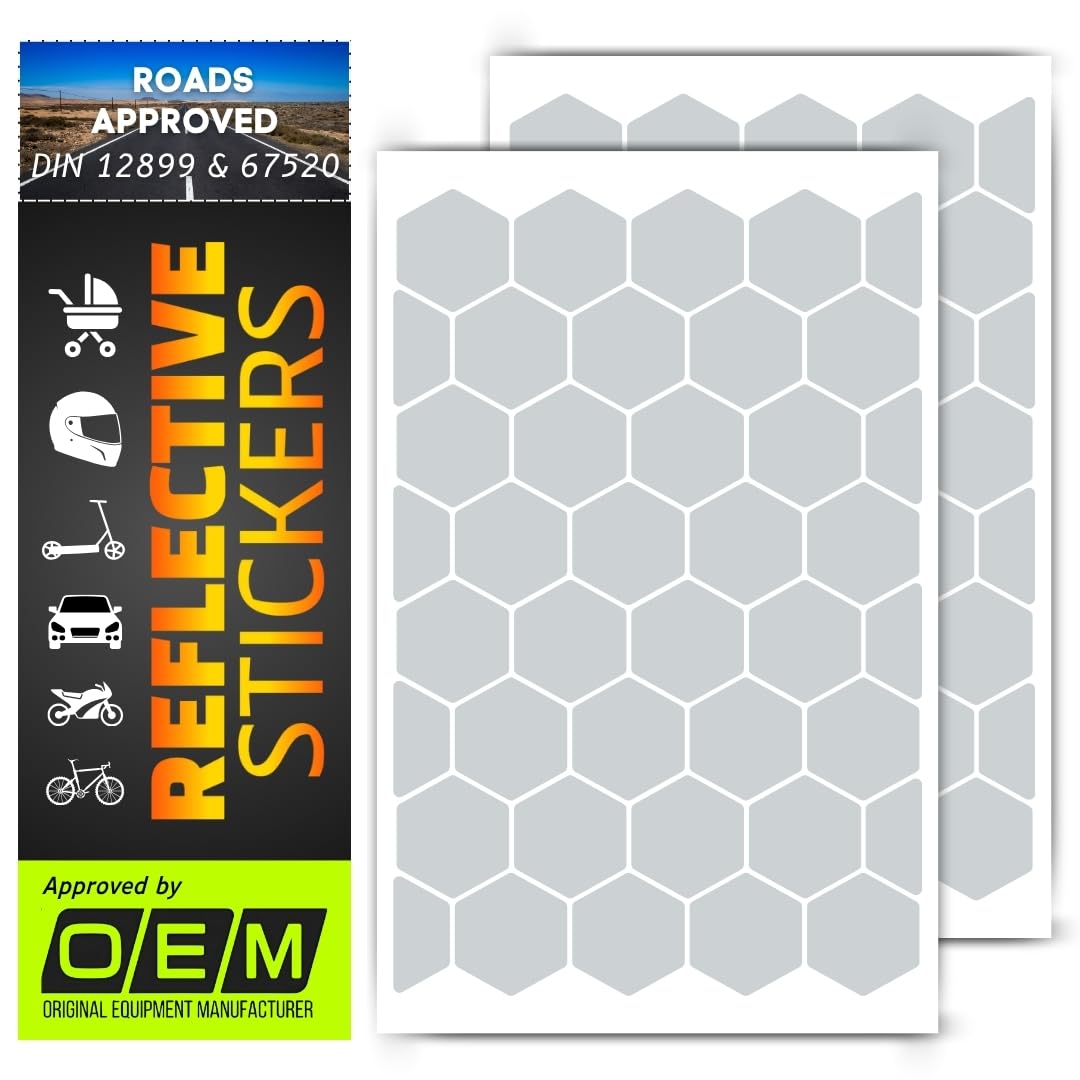 DIN 67520 Hexagon reflectors Reflective Tape Stickers Trailers Cars Motorcycle Fire Helmet Rims Bicycle Decals Vehicles Mailbox Numbers Made with ORA FOL 5600 Material (White, 80Pcs) White