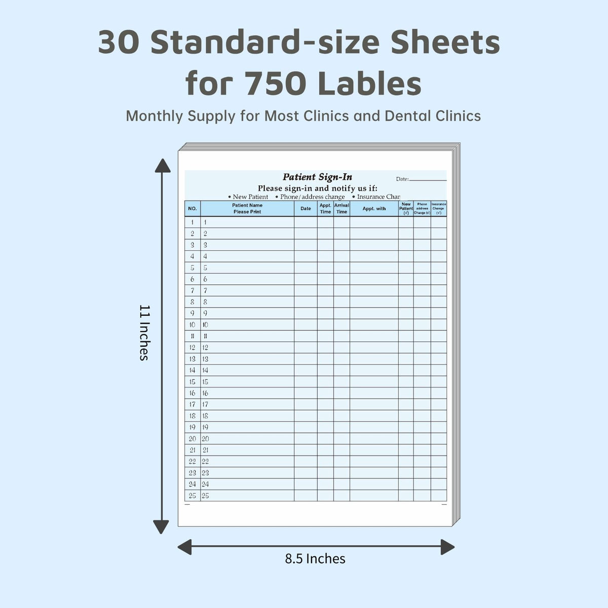 Patient Sign in Sheets, HIPAA Compliant Medical Forms with Peel-Off Labels 30