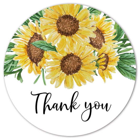 Sunflower Thank You Favor Stickers, 2" Bridal Shower Or Wedding Birthday Party Labels, Decorations, Supplies, 40-Pack