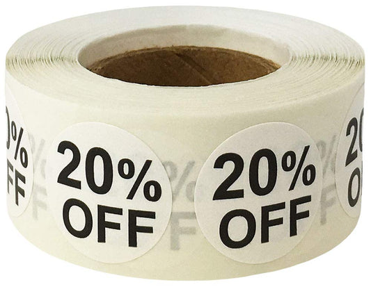 White 20% Percent Off Stickers for Retail 0.75 Inch 500 Adhesive Labels