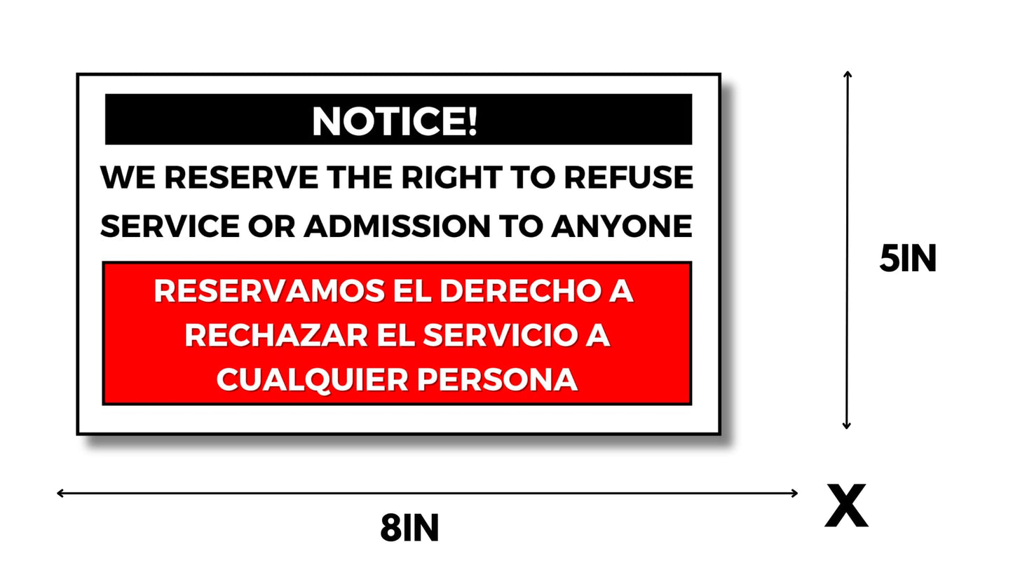 We Reserve The Right To Refuse Service To Anyone Signs Stickers 5 Pack 8x5in Premium Quality Self-Adhesive Vinyl Labels, Weatherproof UV Resistant labels for Indoor and Outdoor use.