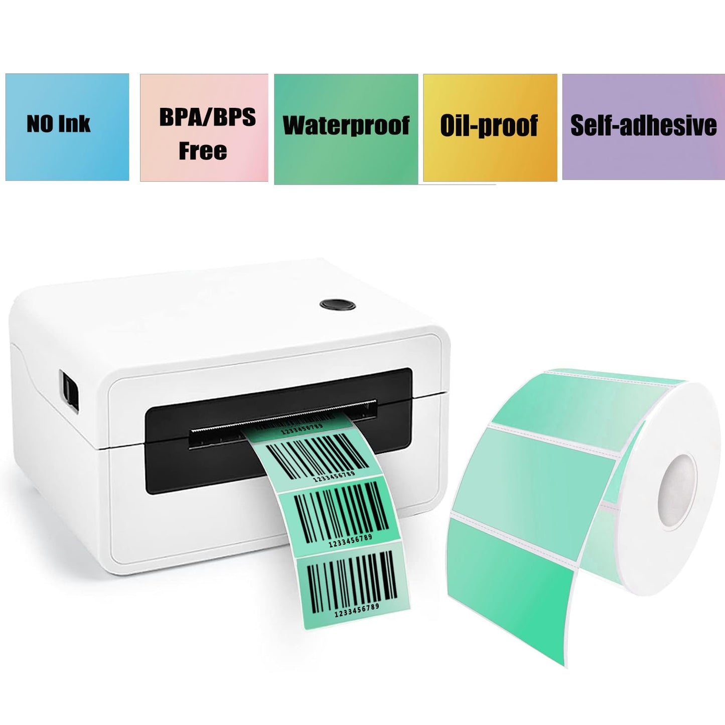 Thermal Sticker Labels, 2.25" x 1.25" 1000 Labels Self-Adhesive Direct Thermal Labels Multi-Purpose Roll Sticker Labels for DIY Logo Design, QR Code, Name Tag, Inventory (Green) Green
