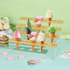 UNICRAFTALE 4-Layer 20-Hole Acrylic Ice Cream Stand Wooden Dessert Rack Waffle Cone Displaying Stand for Ice Cream Sweets and Party Food Display 12.99x9.92x7.76Inch