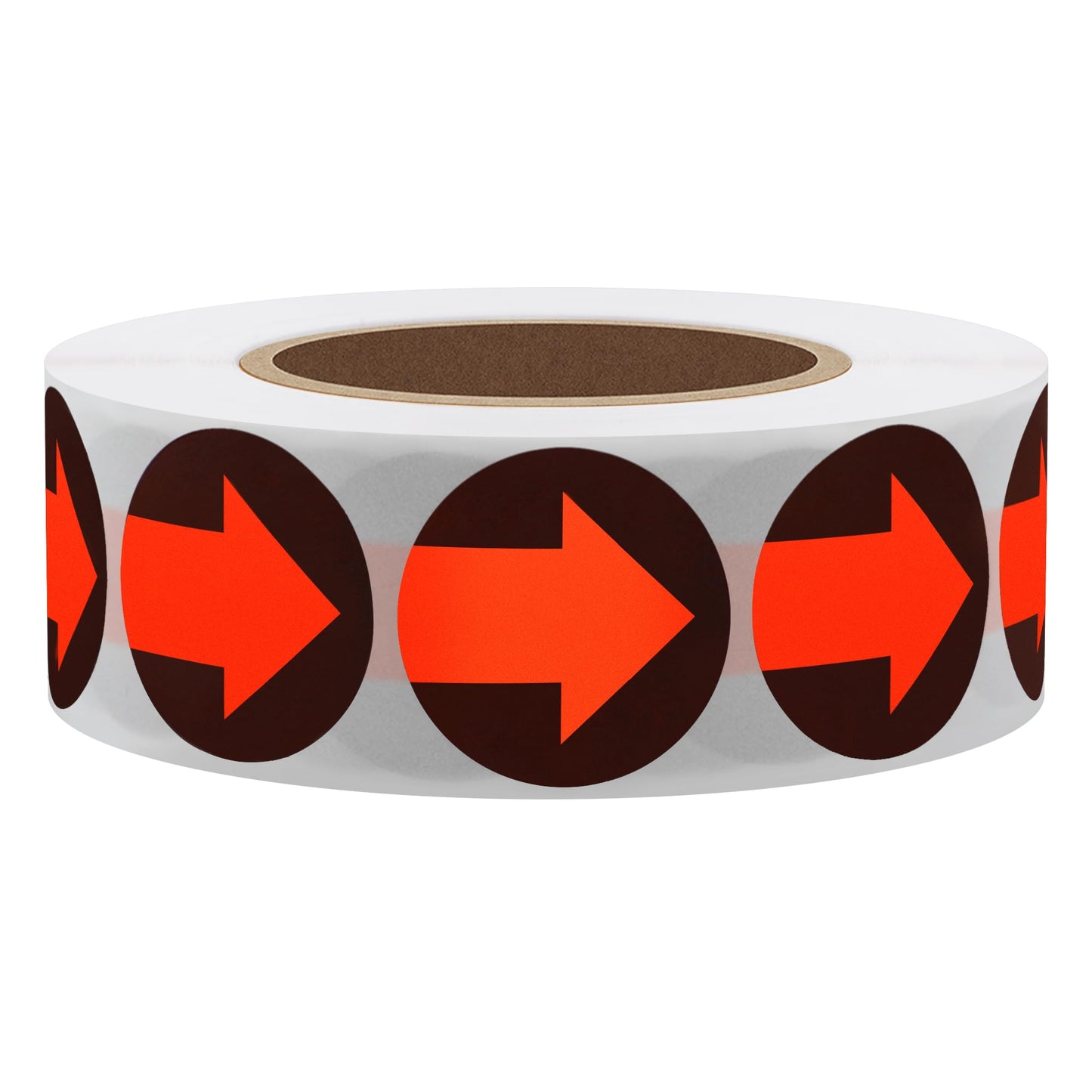 Hybsk 1 inch Arrow Dot Labels Fluorescent Red-Orange print on Black Total 1,000 Labels Per Roll