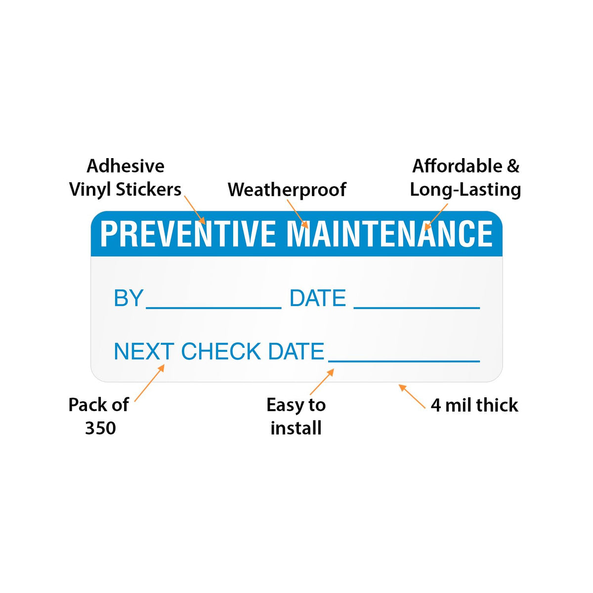 SmartSign Pack of 350 Preventive Maintenance Labels in Dispenser Box| 0.625" x 1.5" Adhesive Vinyl Stickers Adhesive Label Dispenser Box