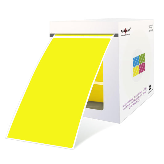 PARLAIM 3 x 5 inch Rectangle Sticker Labels, 250PCS Adhesive Color Coding Stickers for Moving Box Inventory Label, Fluorescent Yellow 1 Roll-250PCS