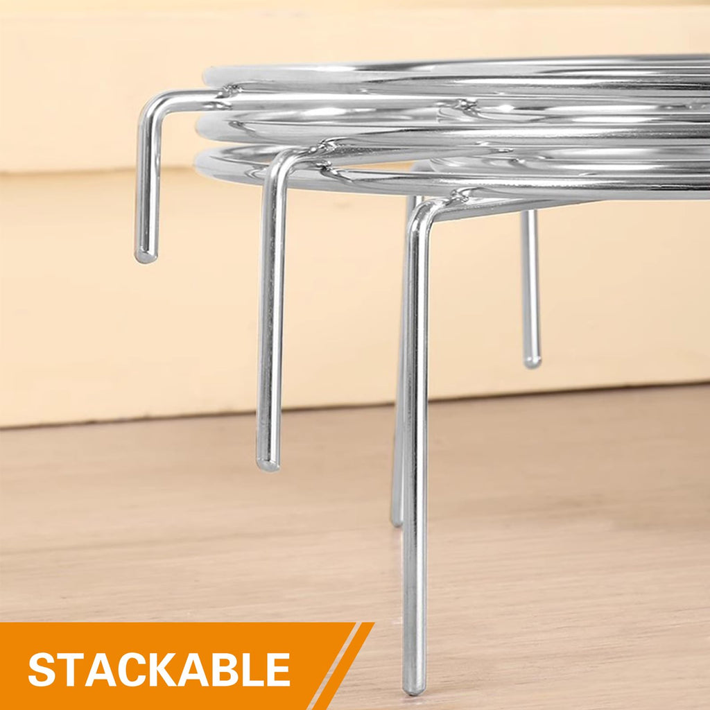 3 PCS 7 Inch Stainless Steel Wire Pizza Pan Riser Stand Round Pizza Tray Riser Rack Tabletop Serving Stand for Food Trays and Platters Display Stands for Home Restaurant and Party, Silver