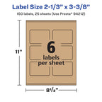 Avery® Kraft Brown Rectangle Labels, Sure Feed® Technology, 2-1/3" x 3-3/8", 150 Kraft Brown Labels, Print-to-The-Edge, Laser/Inkjet Printable 150 labels