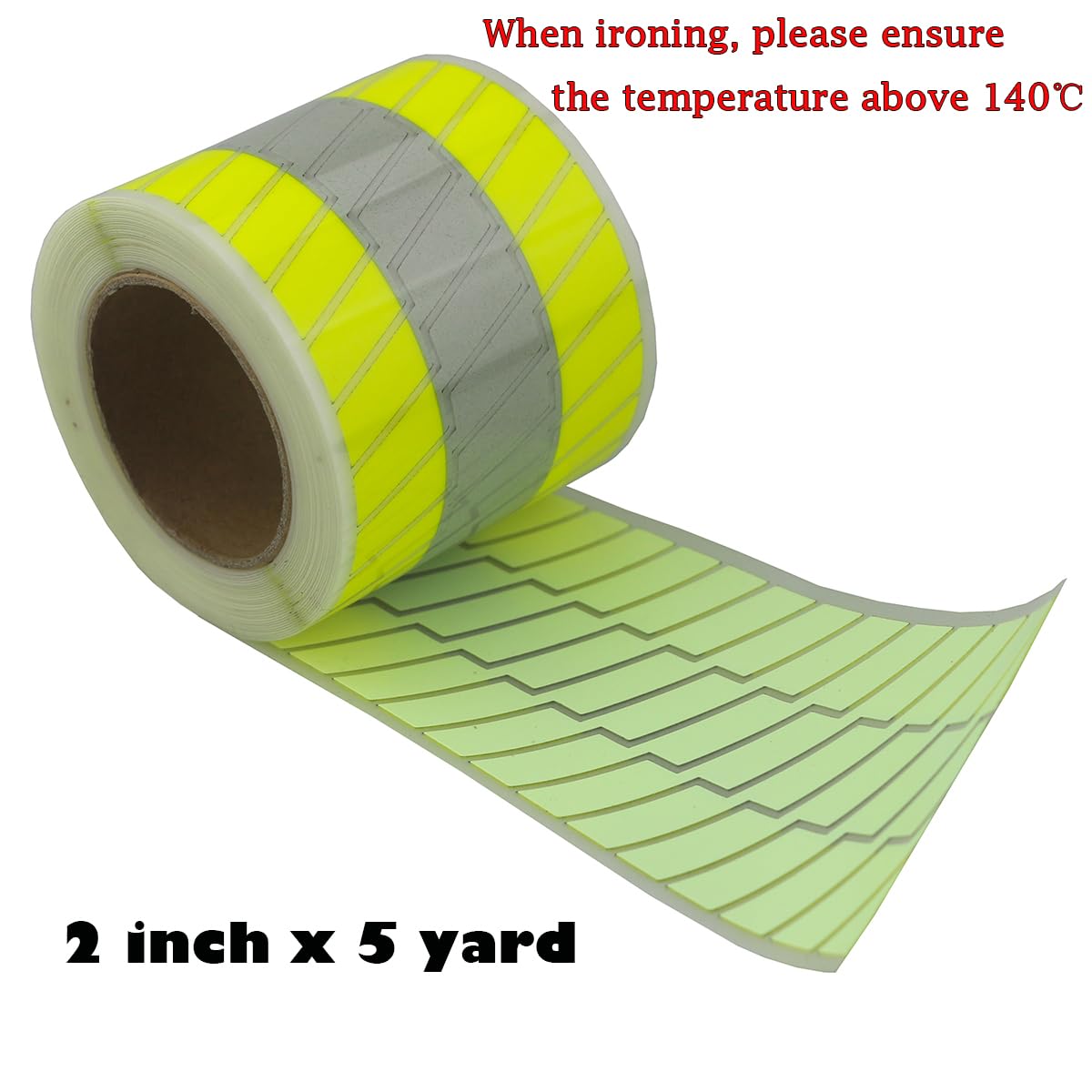 High Visibility Silver Reflective Heat Transfer Vinyl Iron On Tape for Clothing Striped-2# 2 Inch x 5 Yard (Fluorescent Yellow) Fluorescent Yellow
