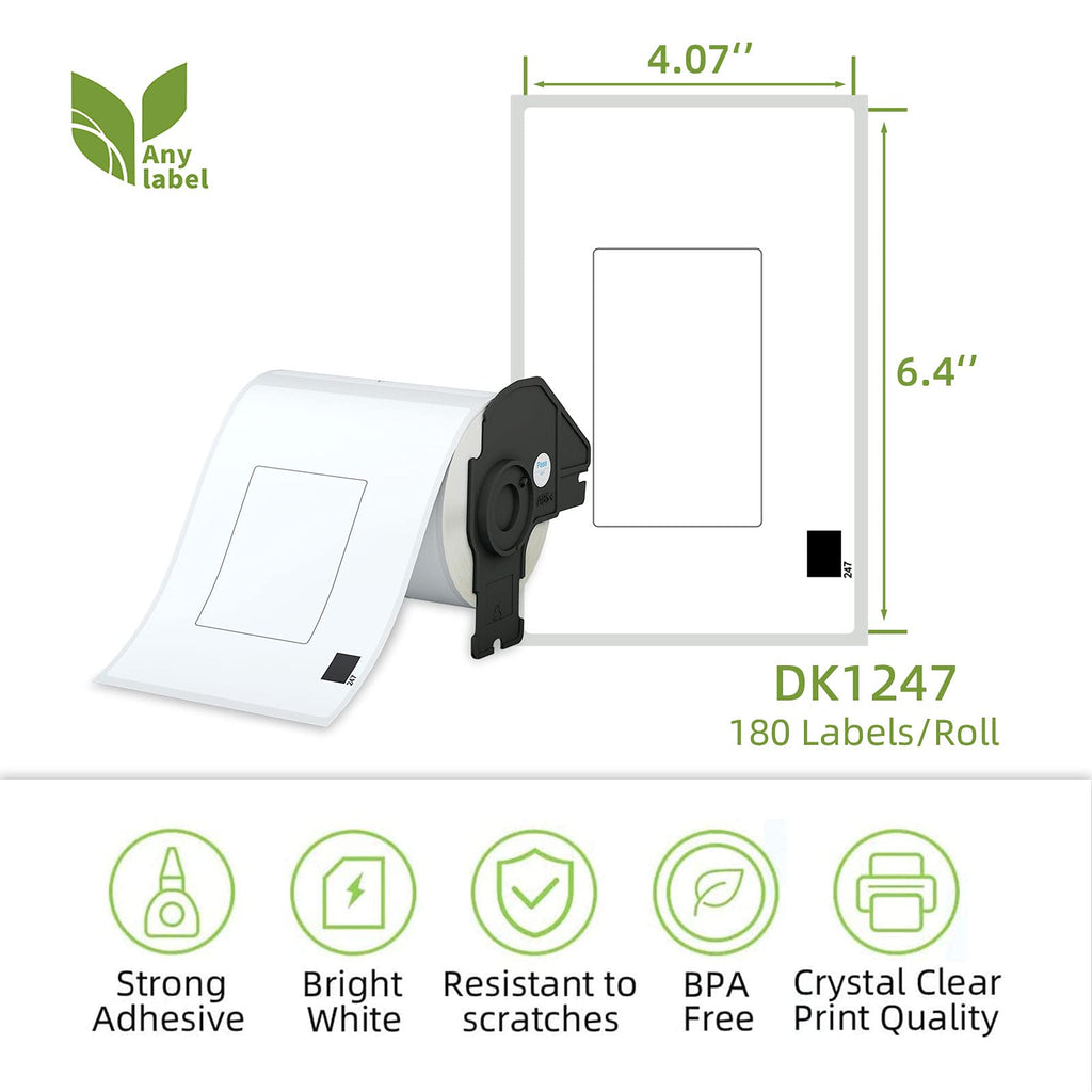 Compatible 4.07" x 6.4" Die-Cut Large Labels Replacement for DK-1247 Shipping Address Compatible with Brother QL-1110NWB Label Printers (12 Rolls + 1 Frame, 180 Labels/Roll) 4.07" x 6.4 - 1247 | 12 Rolls
