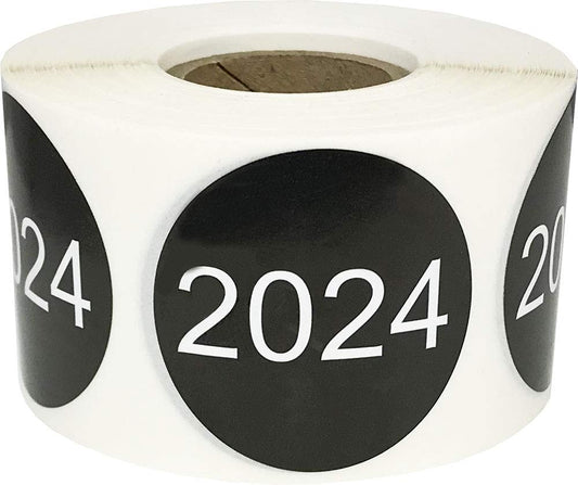 InStockLabels 2024 Year Stickers (Black) - 1.5", 500 Round Stickers Per Roll – Round Labels for File Folders, Labels for End of Year Organization, Ideal for Office & Home Use