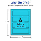 Avery Printable Rectangle Labels, Sure Feed Technology, 2" x 7", Bright Blue Labels, Print-to-The-Edge, Laser/Inkjet Printable, 80 Total, Great for Candles and Jars 80 labels
