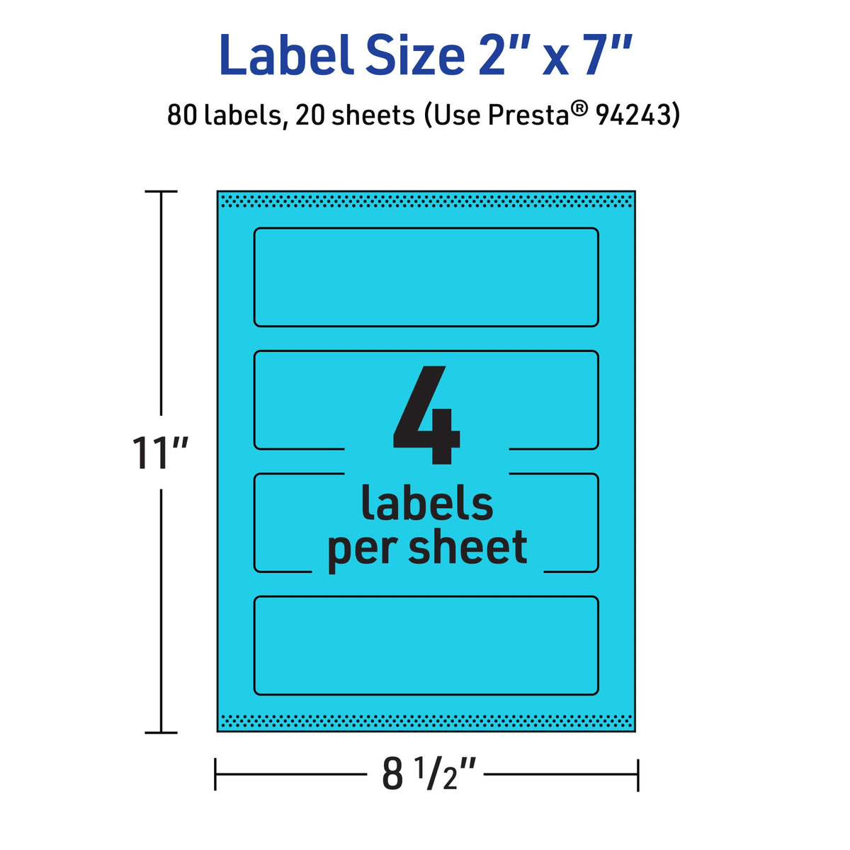 Avery Printable Rectangle Labels, Sure Feed Technology, 2" x 7", Bright Blue Labels, Print-to-The-Edge, Laser/Inkjet Printable, 80 Total, Great for Candles and Jars 80 labels