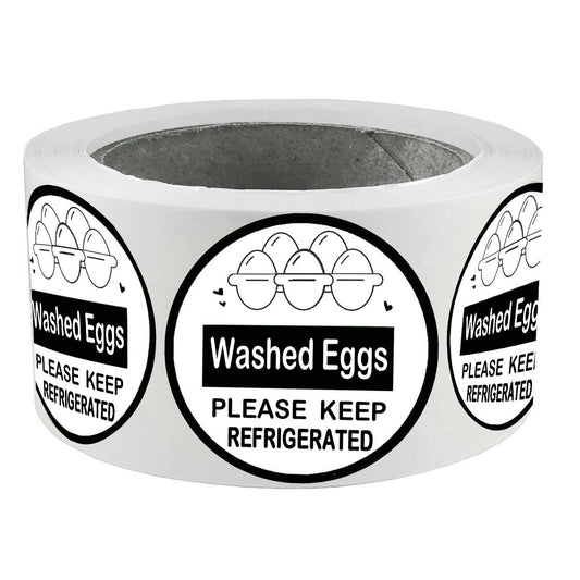 Washed Eggs Please Keep Refrigerated Carton Label, 2 Inch Round Self-Adhesive Farm Fresh Eggs Carton Labels for Chicken,Duck，Quail,Egg Packaging Stickers (500Pcs)