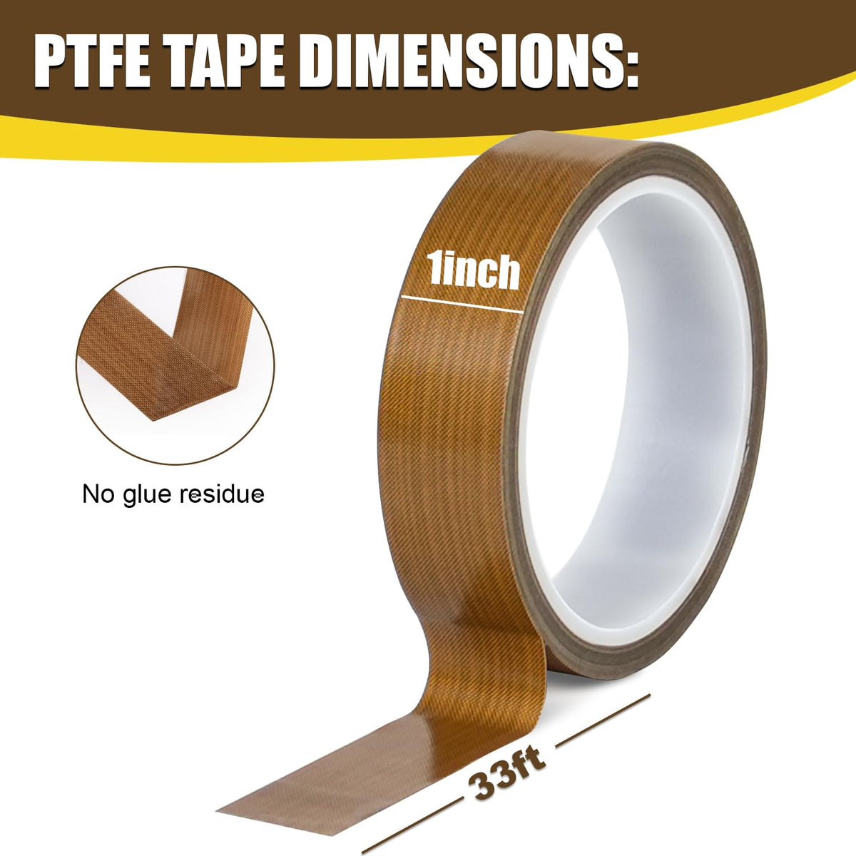 STKPACK Teflone Glass Cloth Tape (1 inch x 33 Feet x 0.18mm), High Temperature PTFE Heat Resistant Adhesive Tape Non-Stick Surface for Vacuum Sealer Machine, Heat Press, Packaging, Electrical Use 1inx33ft