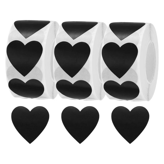 MECCANIXITY 1500 Labels Black Heart Stickers 1 Inch Heart Shaped Sticker Labels Self-Adhesive Cute Decals for Envelope Valentine's Day Scrapbook Award Charts (3 Rolls, 500 Labels Per Roll)