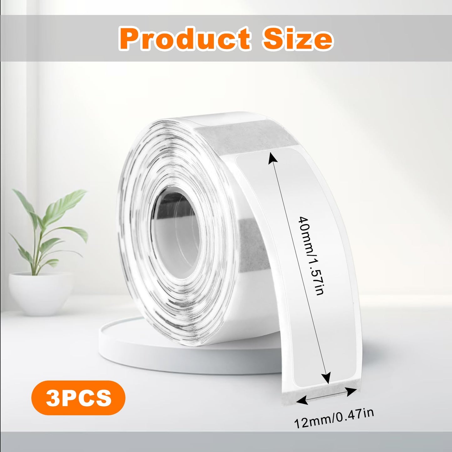 Label Maker Tape, 3 Rolls Label Print Paper, 12mm x 40mm Clear Sticker Thermal Paper, Self-Adhesive Label Maker Tape, Waterproof Label Maker Tape Paper for Office Household Supplies(Clear-480Labels) Transparent