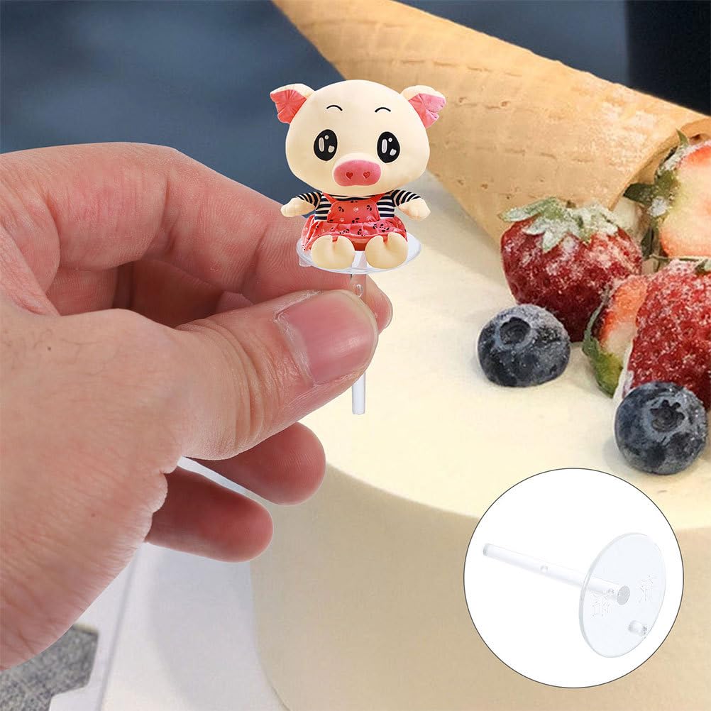 Toyvian 200pcs Clear Cake Topper Stand Base Cake Topper Support Stand Insert for Cupcake Fondant Dollhouse Table Centerpiece Diy Baking Supplies Easy Install and Remove