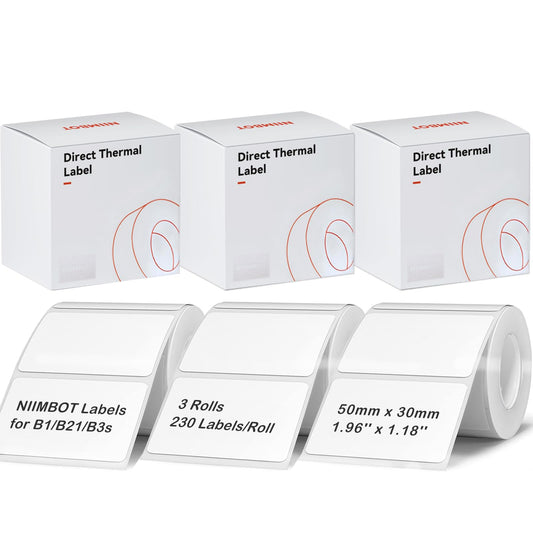 Labels for B1/B21/B3S Label Maker, (3 Rolls, 1.96'' x 1.18'' /50x30mm) Thermal Sticker Label, Waterproof, Oil-Proof and Tear-Proof, Self-Adhesive Thermal Labels (White) 1.96“ x 1.18" × 3