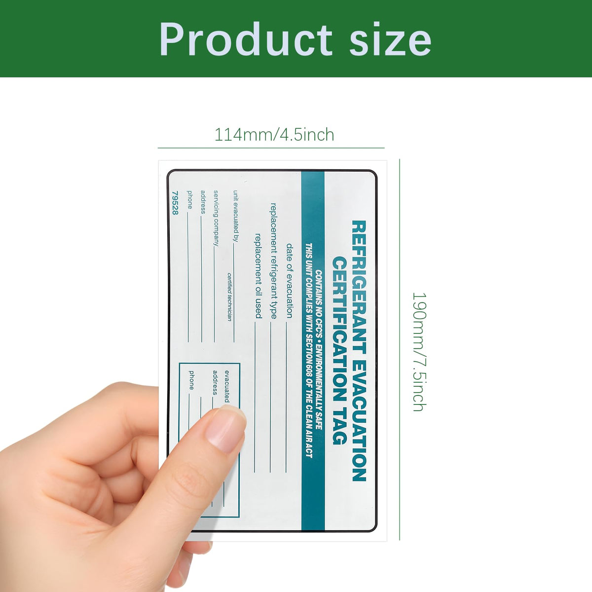 Refrigerant Evacuation Certification Tag Refrigeration ID Labels - 20 Pack Self-Adhesive Vinyl Stickers for HVAC, Air Conditioning & Refrigerant Identifier