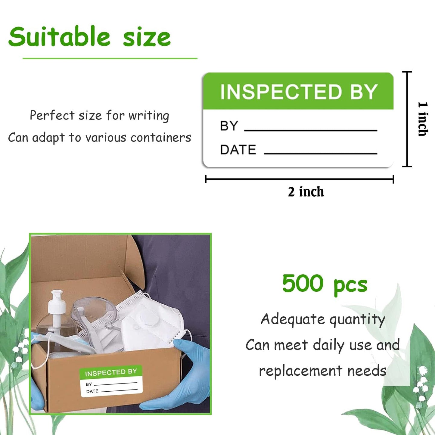 1x2 Inch Quality Control Inventory Lables 500 Pcs Inspected by Rectangle Stickers Fluorescent Green Adhesive Stickers for handling Shipping Warehouse Inventory Control Organization 1 x 2 inch