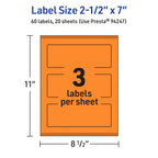 Avery Printable Rectangle Labels, Sure Feed Technology, 2-1/2" x 7", Bright Orange Labels, Print-to-The-Edge, Laser/Inkjet Printable, 60 Total, Great for Candles and Jars 60 labels