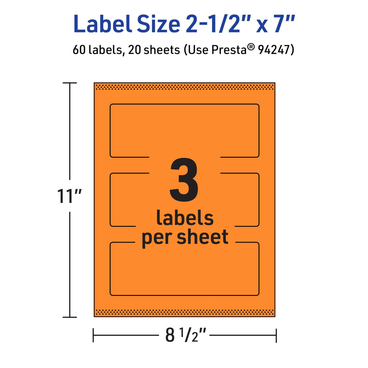 Avery Printable Rectangle Labels, Sure Feed Technology, 2-1/2" x 7", Bright Orange Labels, Print-to-The-Edge, Laser/Inkjet Printable, 60 Total, Great for Candles and Jars 60 labels