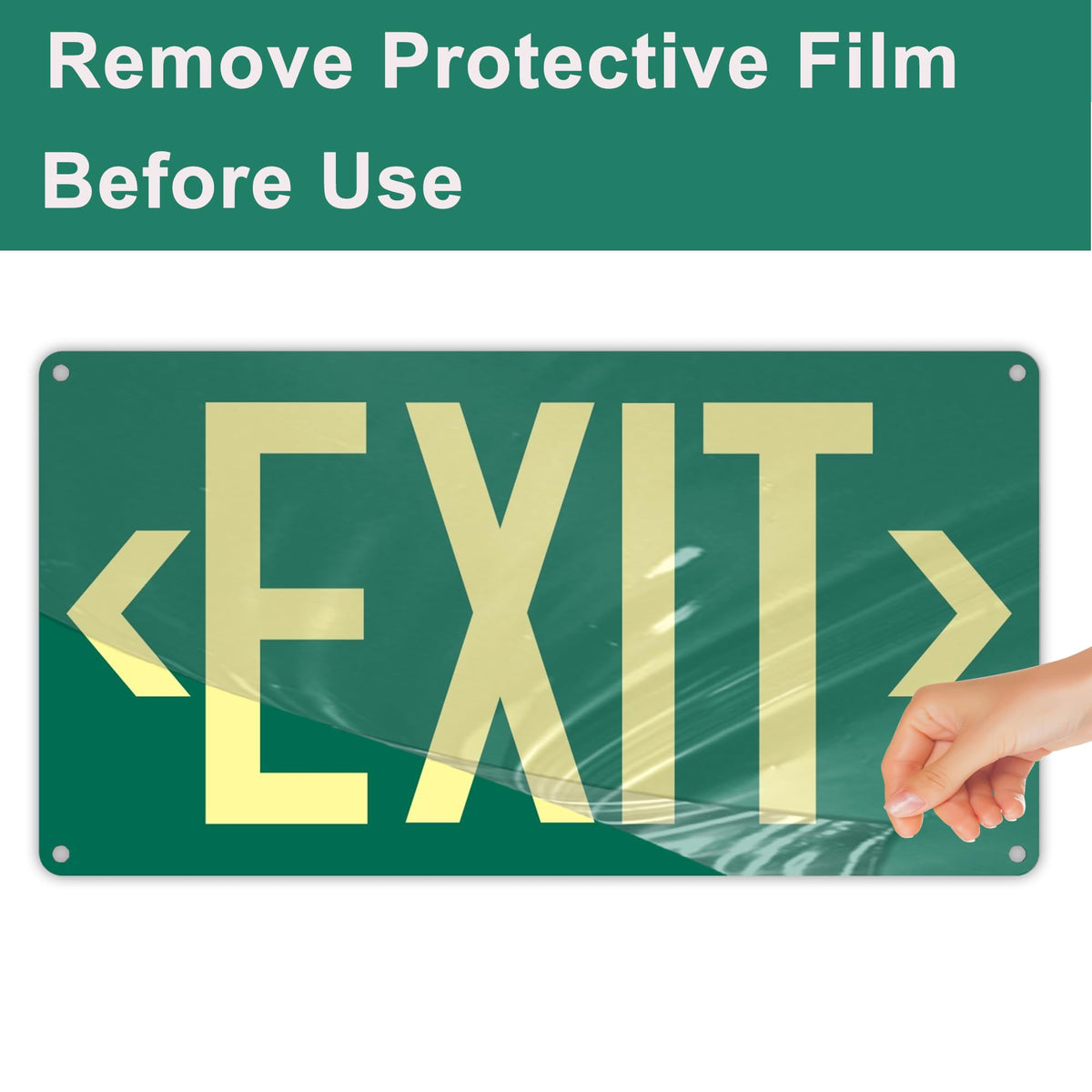 1Pack Photoluminescent Exit Sign Green - Aluminum -14.25"x 7.5" Glow In The Dark Adhesive Backing- Includes 2pcs Removable Arrows- Non Electrical Green Exit Light Green-Metal-1Pack