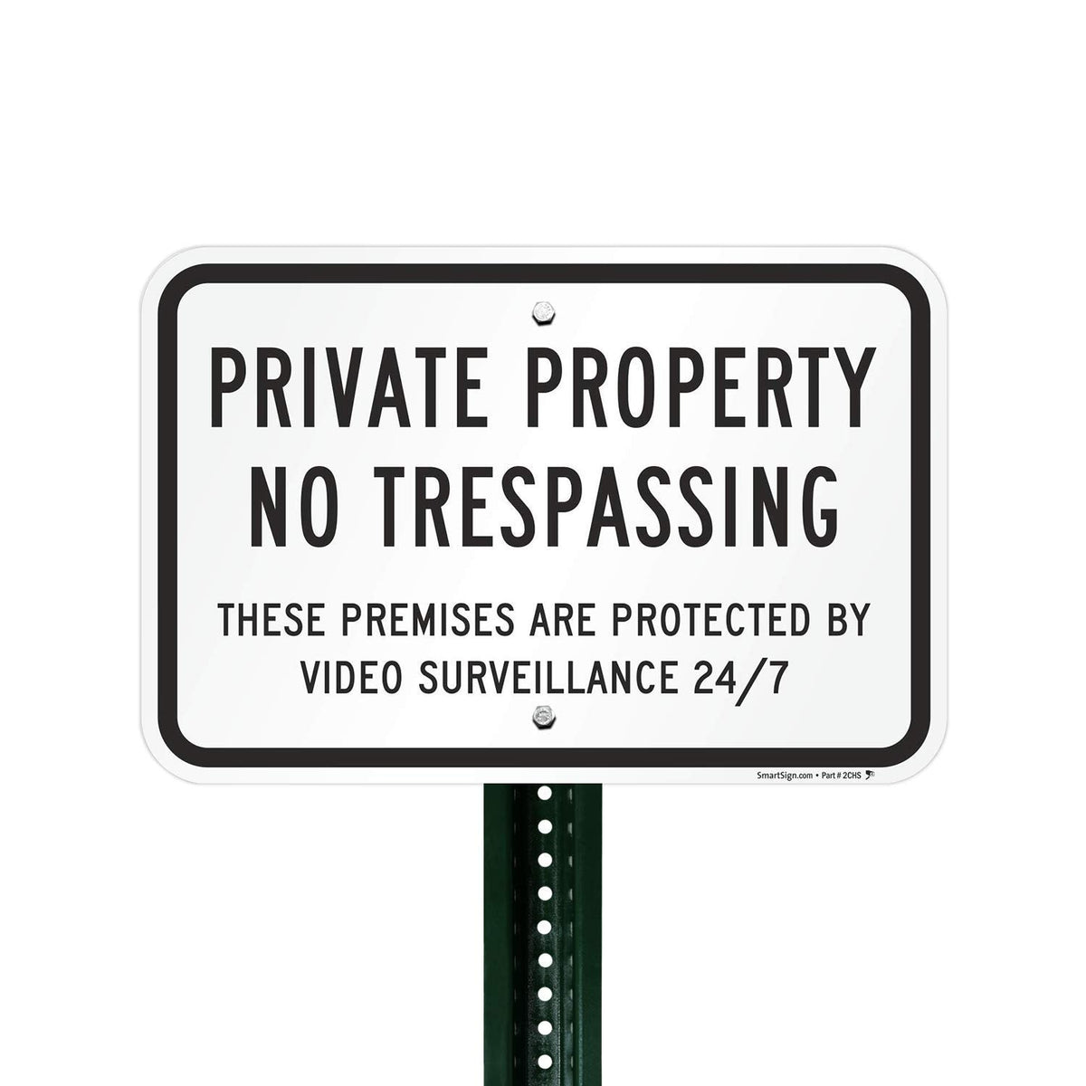 SmartSign - K-7496-AL-12x18 "Private Property - No Trespassing, Protected by Video Surveillance" Sign | 12" x 18" Aluminum 12" x 18" Non-Reflective Aluminum 12" x 18" - Non-Reflective Aluminum