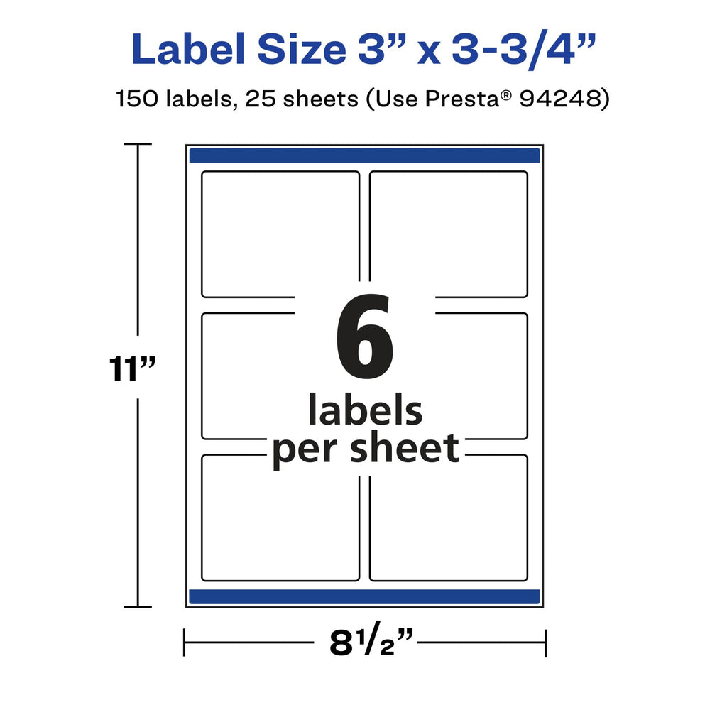 Avery Matte Clear Rectangle Labels, Sure Feed Technology, 3" x 3.75", 150 Matte Clear Labels, Print-to-The-Edge, Laser/Inkjet Printable 150 labels
