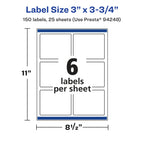 Avery Matte Clear Rectangle Labels, Sure Feed Technology, 3" x 3.75", 150 Matte Clear Labels, Print-to-The-Edge, Laser/Inkjet Printable 150 labels