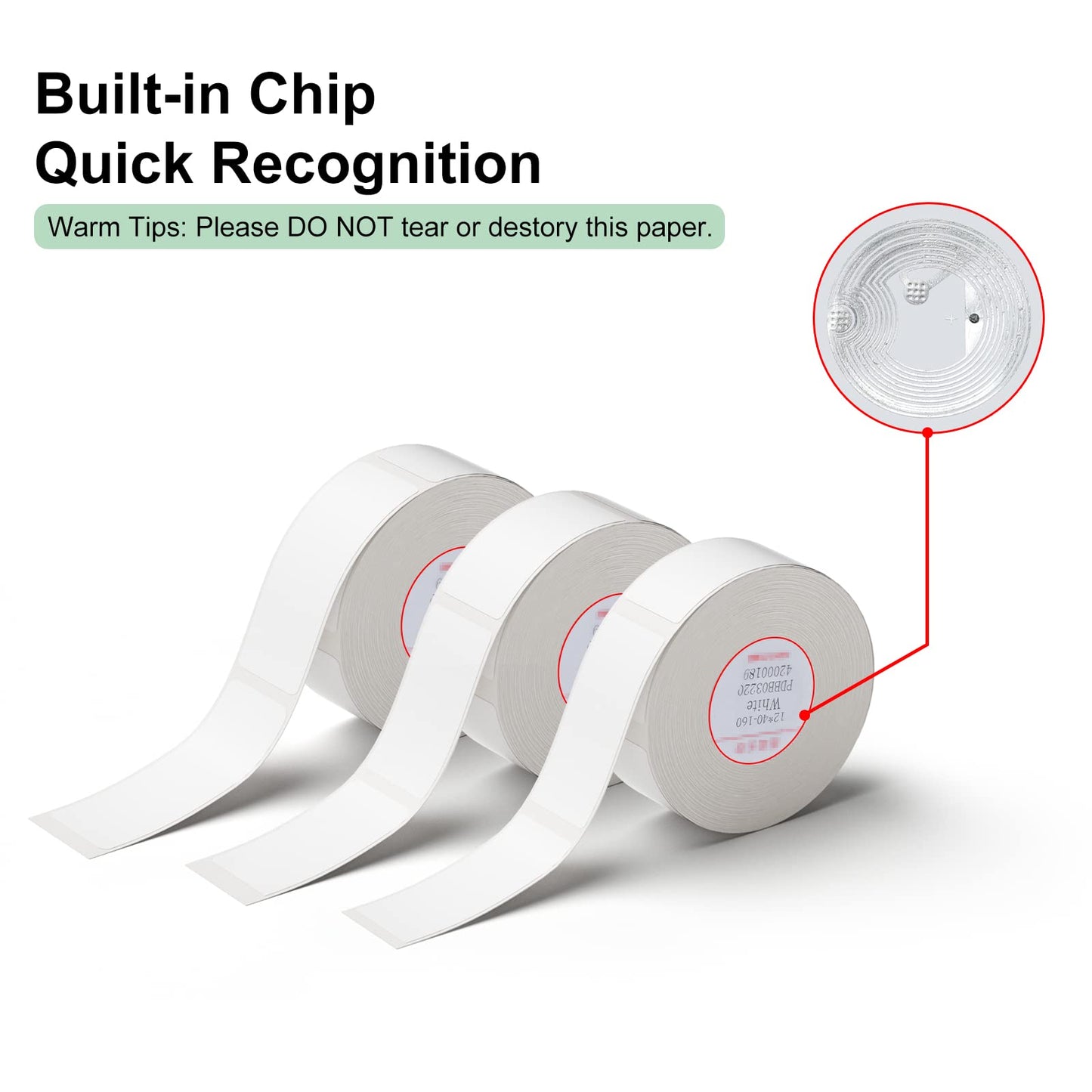 D11 D110 D101 White Label Paper, Adapted Label Print Paper, (3 Rolls) Thermal Sticker Paper 0.59" x 1.96" Waterproof Self Adhesive Labeling Tape(3 Rolls, White) 3*0.59" x 1.96"