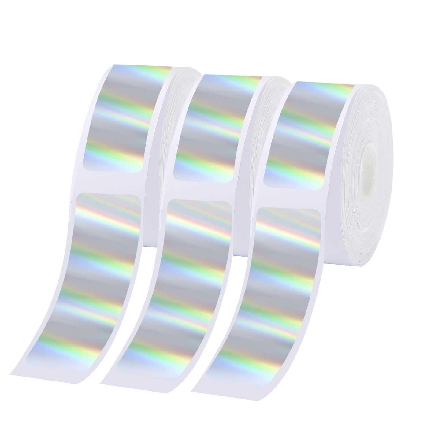 Holographic Silver Label Compatible with P50/P11/P12/P15, 3 Rolls Rainbow Thermal Label Sticker 0.55”x1.57”(14x40mm) Multi-Purpose Self-Adhesive Thermal, Waterproof, Oil-Proof Label Maker Tape 14*40mm Laser