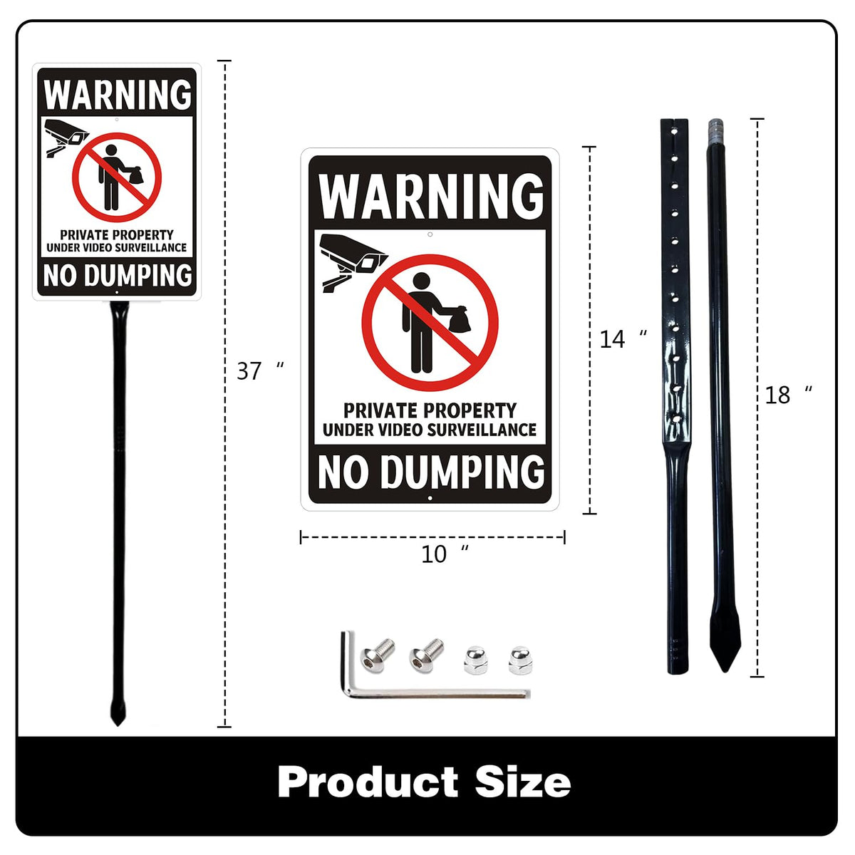 No Dumping Sign with 34.6" Stake, 10"x14" Metal No Dumping Allowed Sign, Private Property No Illegal Dumping Yard Sign with Video Surveillance Notice