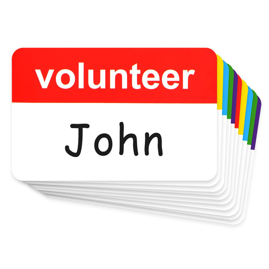 Volunteer Name Tags - 200 Colorful 2x3in Self-Adhesive Labels, 'My Name is' & 'Volunteer' Stickers for School & Charity (200 Pcs) 200 Pcs Conventional
