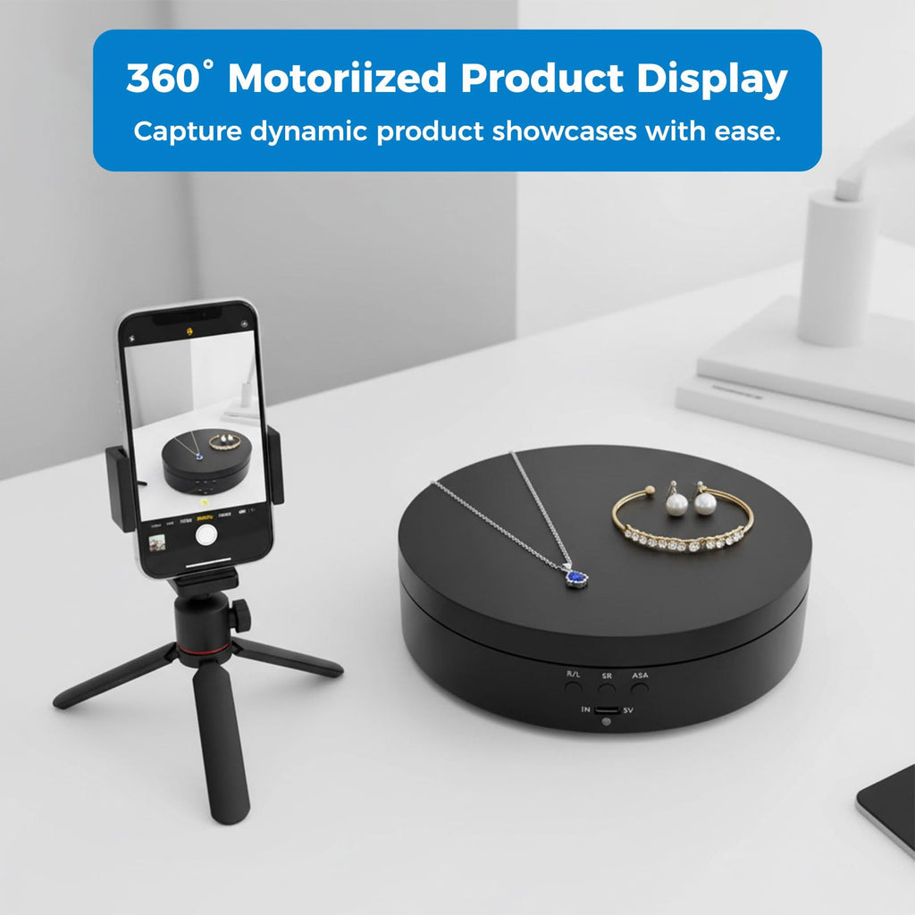Denpetec Motorized Rotating Display Stand, 360 Degree Electric Turntable Matte