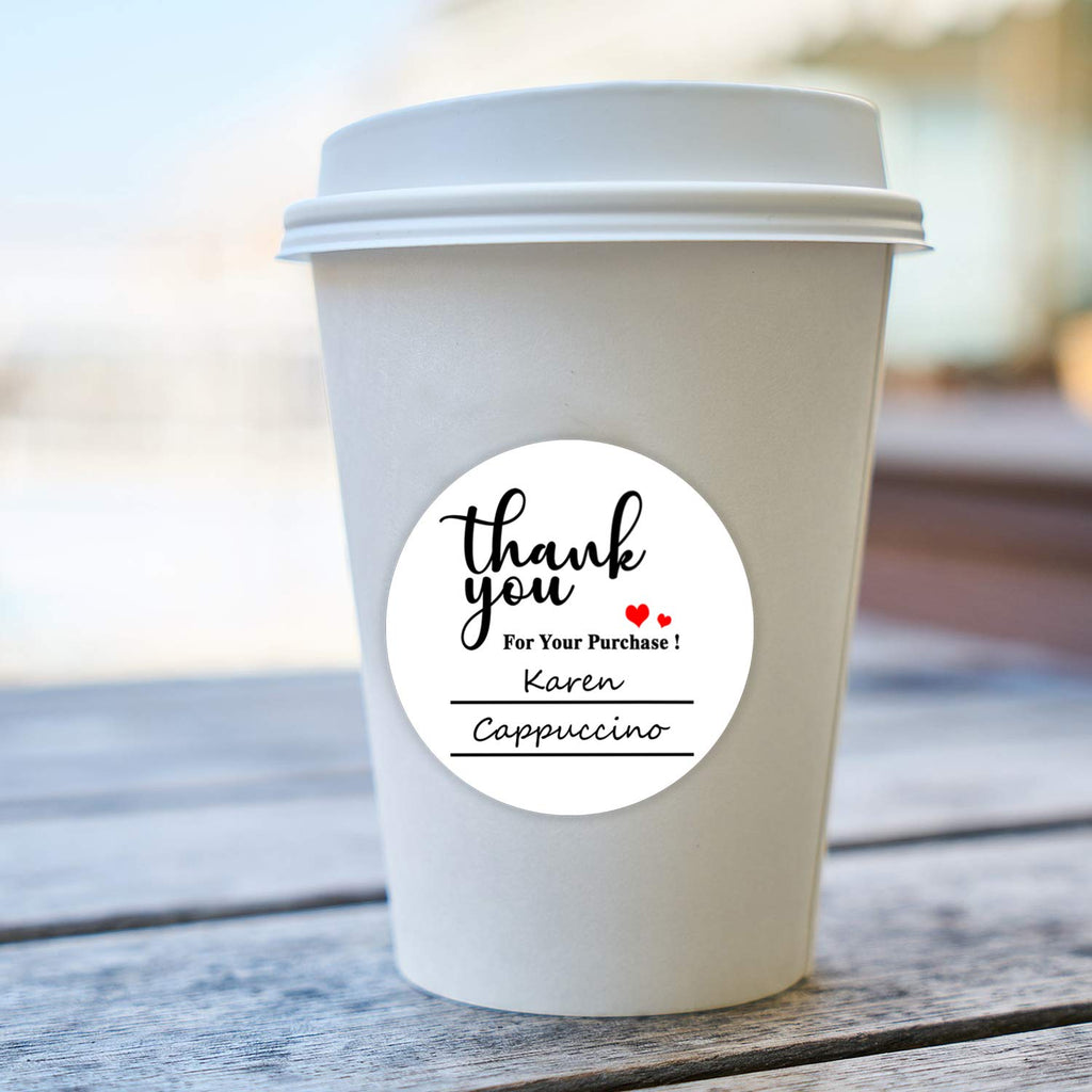All-purpose thank you for your purchase stickers with writable lines, 2-inch labels from Top label, ideal for bakery, cafe, and boutique packaging.