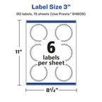 Avery® Matte White Removable Starburst Labels, Sure Feed® Technology, Print-to-The-Edge, 3", 90 Removable Labels, Laser/Inkjet Printable 90 labels