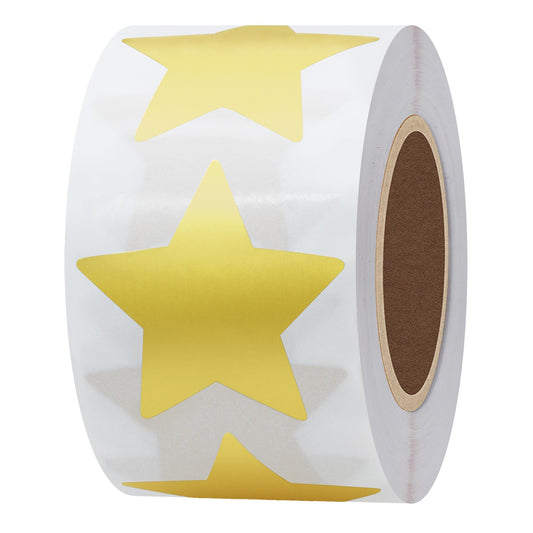 Hybsk Gold Star Stickers for Kids Reward Metallic Foil Star Labels 1.5 Inch 500 Total Per Roll (Gold)