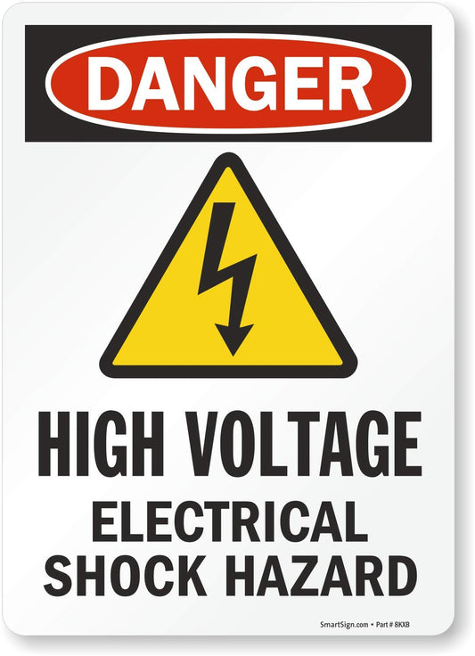 SmartSign - U9-2436-ND_10x14 Danger - High Voltage, Electrical Shock Hazard Label By | 10" x 14" Laminated Vinyl Black/Red on White