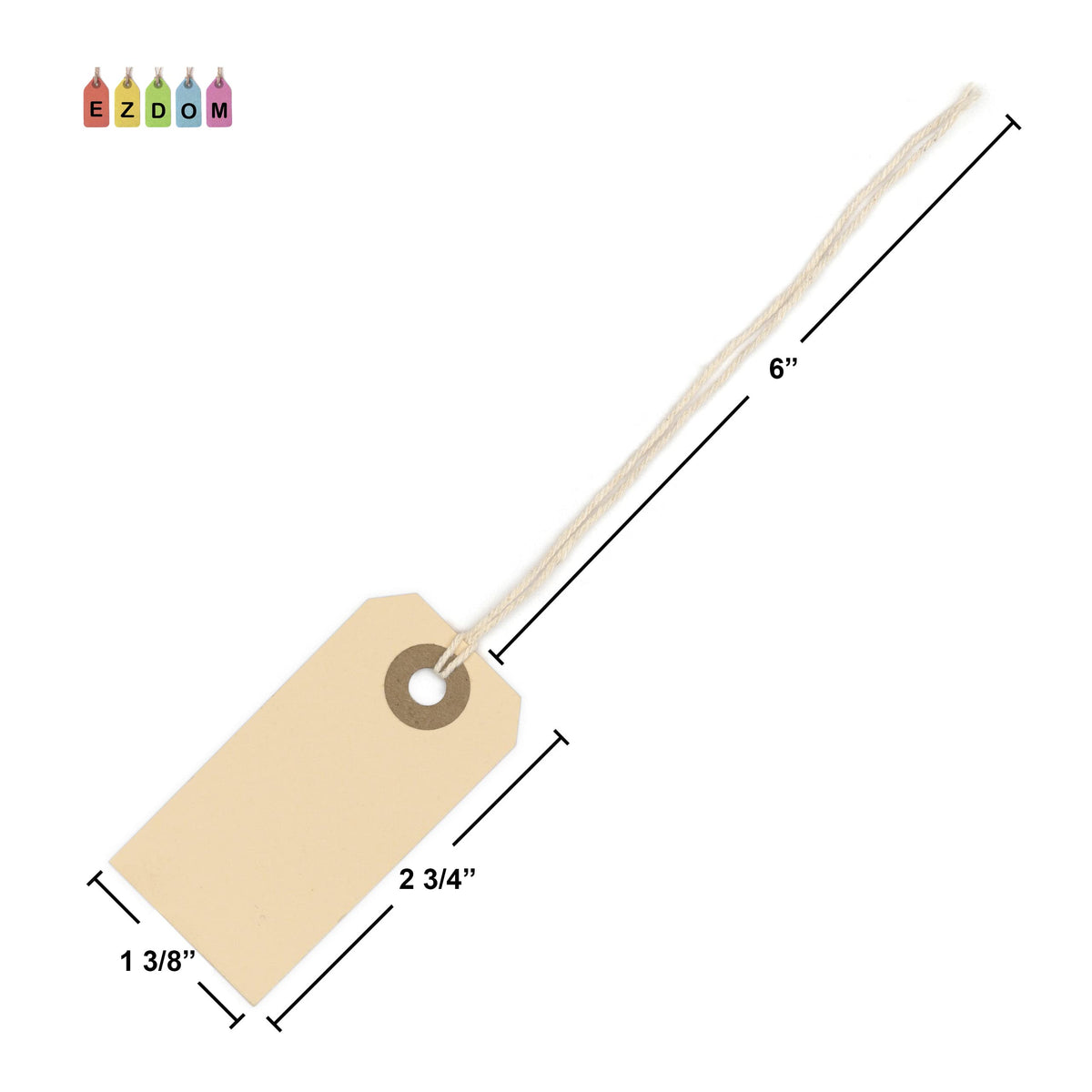 Manila Tags with String Attached - #1, 2 3/4” x 1 3/8” Box of 250 Small Blank 13pt Paper Tags with Hole and Strings Attached, Small Labels with Strings