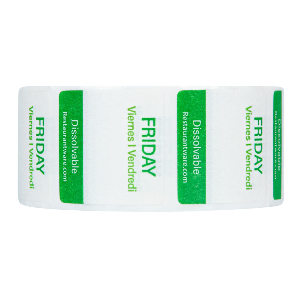Restaurantware RW Smart 1 Inch x 1 Inch Food Rotation Labels 3500 Dissolvable Food Safety Labels - Premium Trilingual Paper Day Of The Week Labels For Food Storage Or Prep Weekly 7-Day