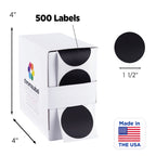 ChromaLabel 1.5 Inch Black Dot Stickers Writable 500/Box 1.5" Diameter