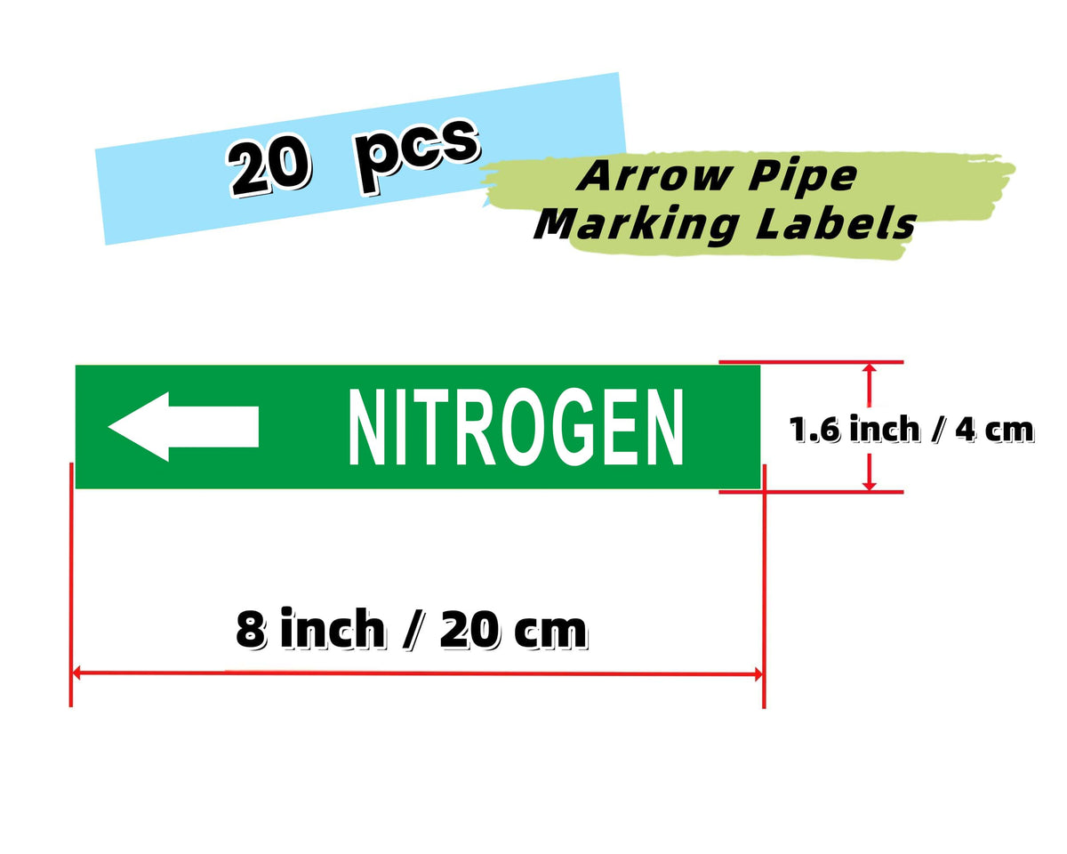 Pipe Flow Markers Label Stickers with Arrows 20 Packs 1-3/5 x 8 Inch Self-Stick Pipe Identification Marking Labels, Nitrogen Left-Pointing Arrow Nitrogen - Left