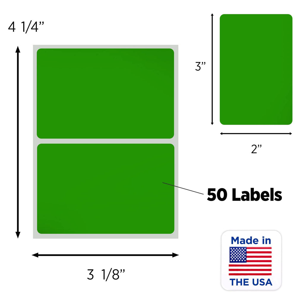 Green ChromaLabel 2x3 inch rectangular color-coding inventory labels, pack of 50 stickers for organizing and labeling items.