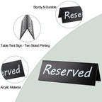 6 Pack Acrylic Reserved Table Signs for Wedding Party Restaurant - Double Sided Reserved Tent Sign for Tables Chairs - Wedding Accessories Guest Reservation Sign - 7.9 x 2.7 Inches - Black White Words Black Background