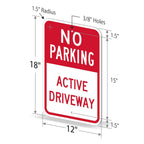 SmartSign - K-5441-EG-12x18 "No Parking - Active Driveway" Sign | 12" x 18" 3M Engineer Grade Reflective Aluminum Red on White