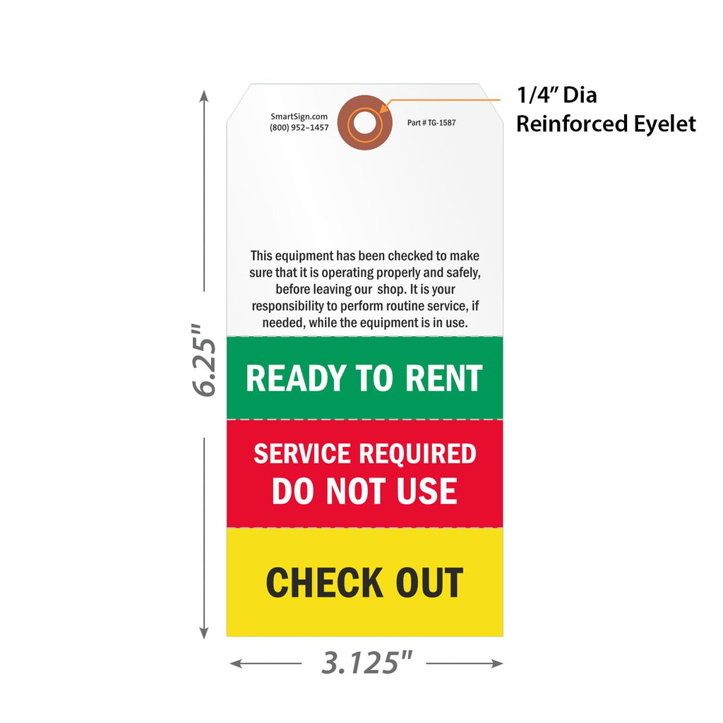 SmartSign "Ready to Rent" Two-Sided Tags with Tear-Off Stubs - Pack of 100 | 6.25" x 3.125" Polylith Plastic, 10 mil