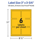 Avery Printable Rectangle Labels, Sure Feed Technology, 3" x 3-3/4", Bright Yellow Labels, Print-to-The-Edge, Laser/Inkjet Printable, 120 Total, Great for Candles and Ingredients 120 labels