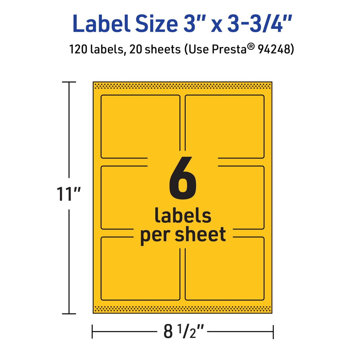 Avery Printable Rectangle Labels, Sure Feed Technology, 3" x 3-3/4", Bright Yellow Labels, Print-to-The-Edge, Laser/Inkjet Printable, 120 Total, Great for Candles and Ingredients 120 labels